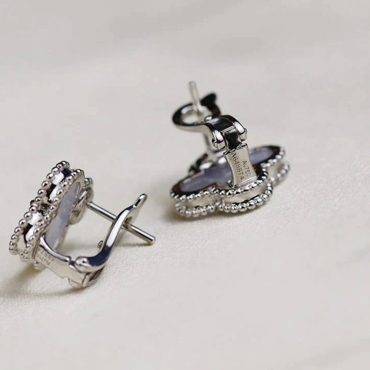 [Luxery]CLOVER MEDIUM 1 MOTIFS  WHITE MOP EARRINGS SILVER