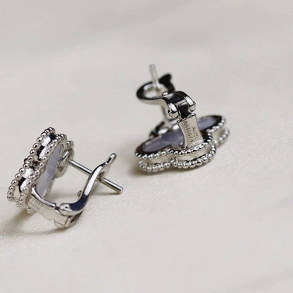 [Luxery]CLOVER MEDIUM 1 MOTIFS  WHITE MOP EARRINGS SILVER