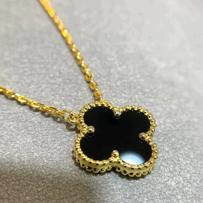 [Luxery]CLOVER 15MM BLACK ONYX SINGLE FLOWER NECKLACE
