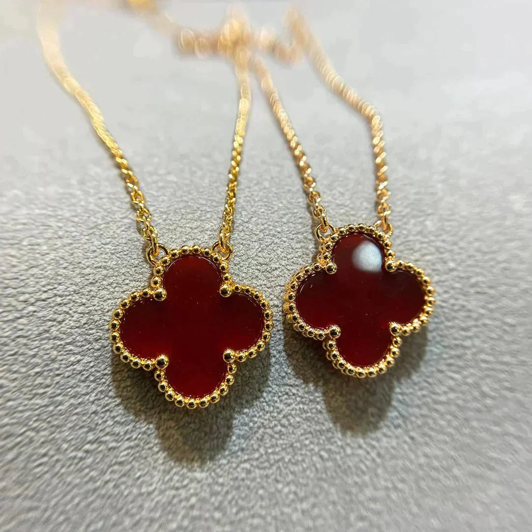 [Luxery]CLOVER 15MM CARNELIAN SINGLE FLOWER NECKLACE