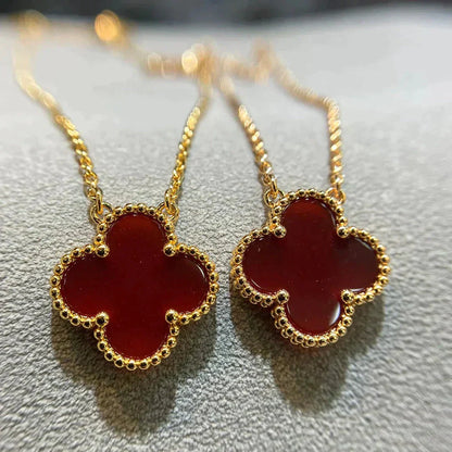 [Luxery]CLOVER 15MM CARNELIAN SINGLE FLOWER NECKLACE