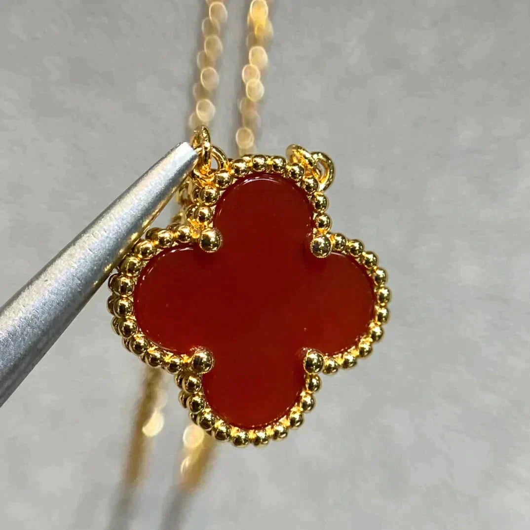 [Luxery]CLOVER 15MM CARNELIAN SINGLE FLOWER NECKLACE