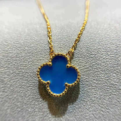 [Luxery]CLOVER 15MM BLUE AGATE NECKLACE