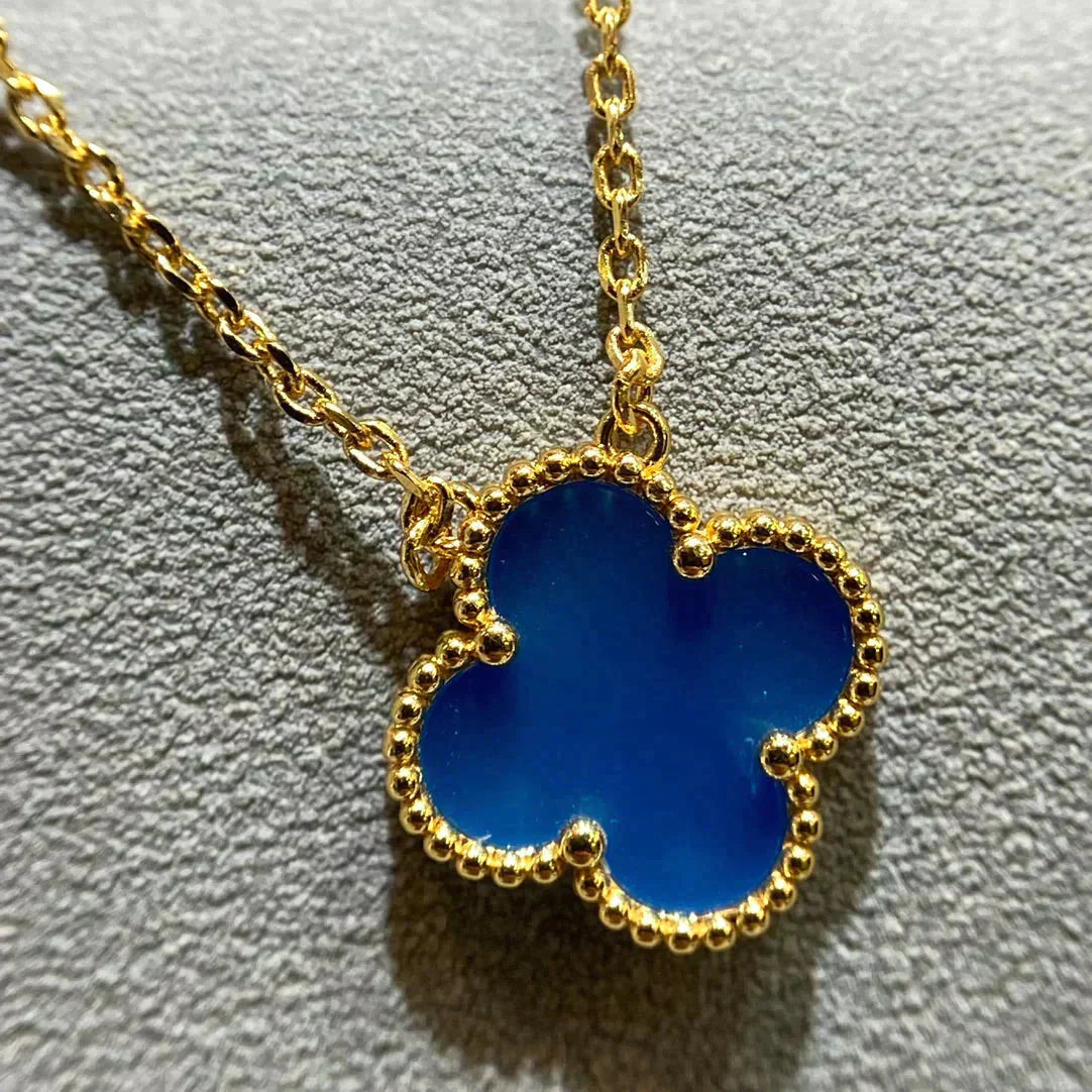[Luxery]CLOVER 15MM BLUE AGATE NECKLACE