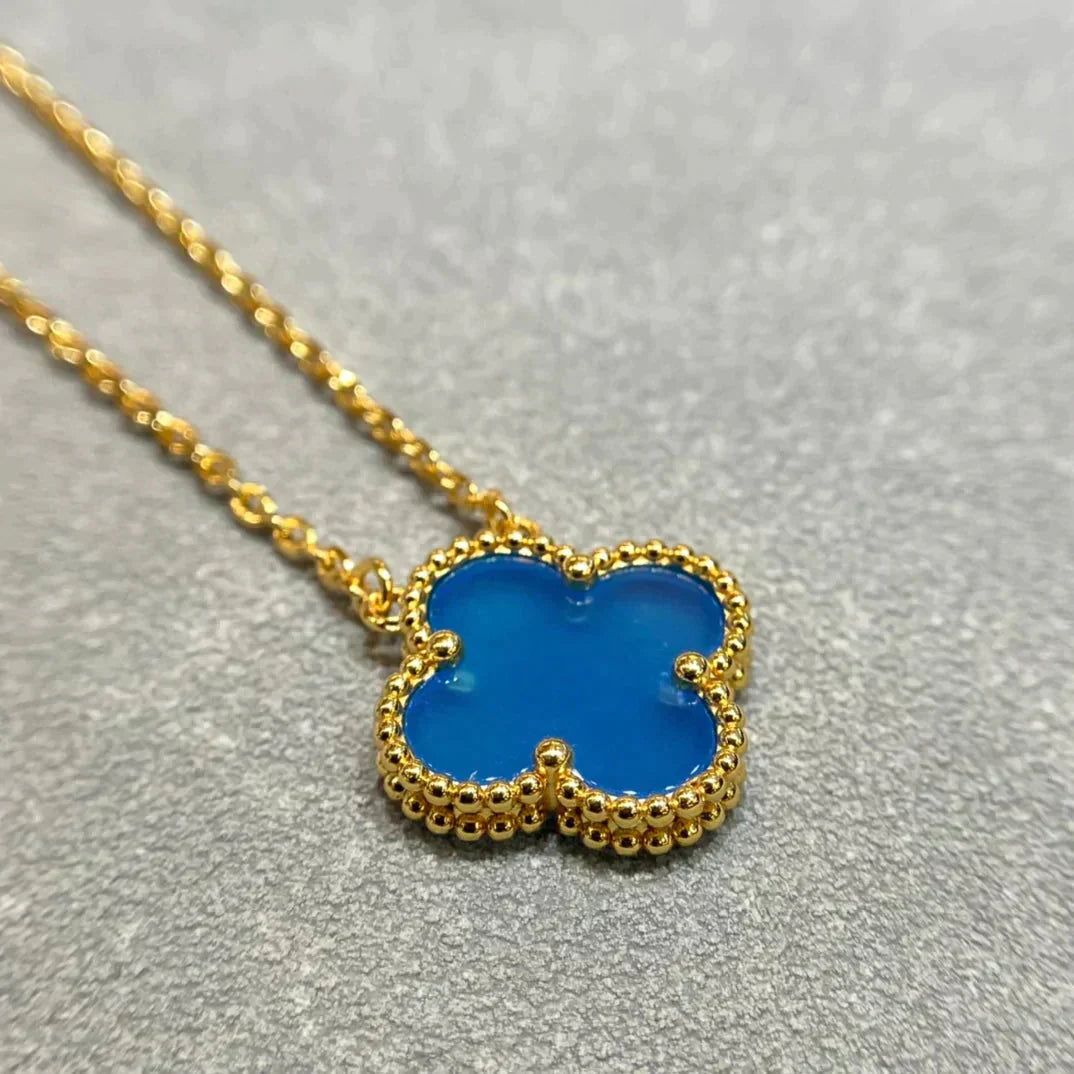 [Luxery]CLOVER 15MM BLUE AGATE NECKLACE