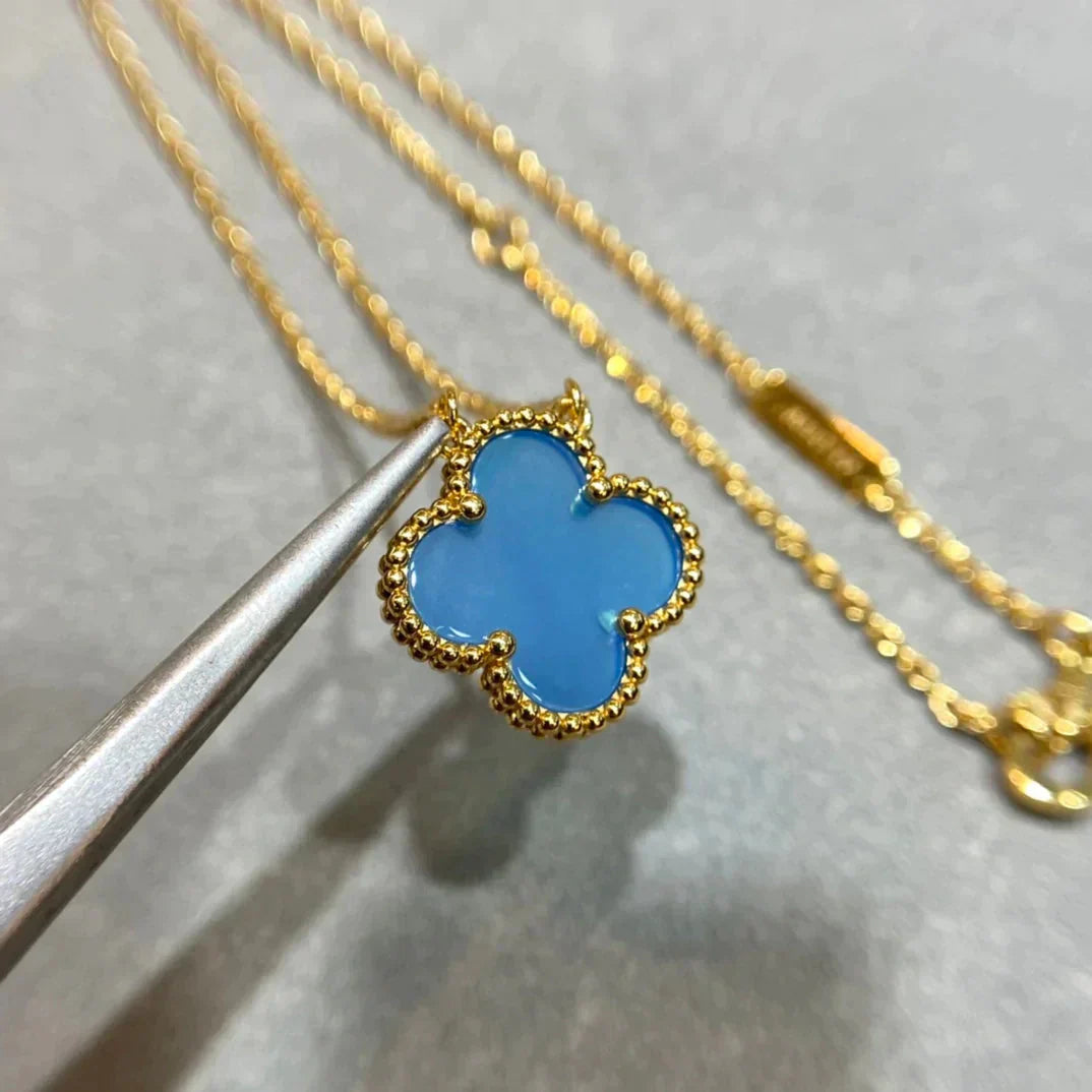 [Luxery]CLOVER 15MM BLUE AGATE NECKLACE