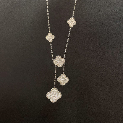 [Luxery]CLOVER 5 MOTIFS SILVER DIAMONDS NECKLACE