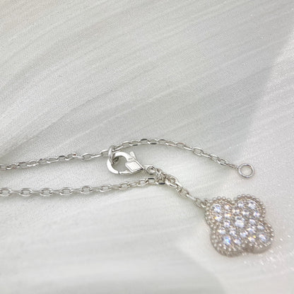 [Luxery]CLOVER 5 MOTIFS SILVER DIAMONDS NECKLACE