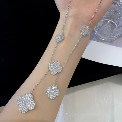 [Luxery]CLOVER 5 MOTIFS SILVER DIAMONDS NECKLACE