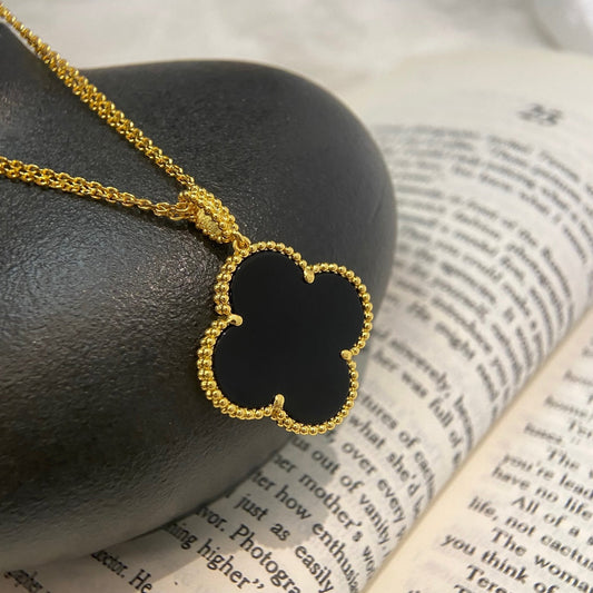 [Luxery]CLOVER 25MM NECKLACE GOLD ONYX