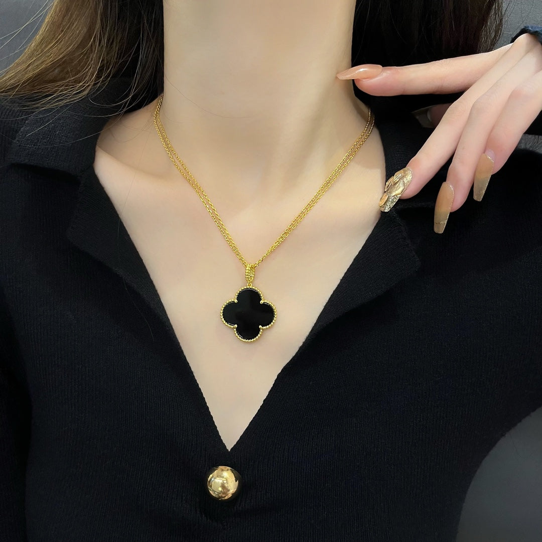 [Luxery]CLOVER 25MM NECKLACE GOLD ONYX