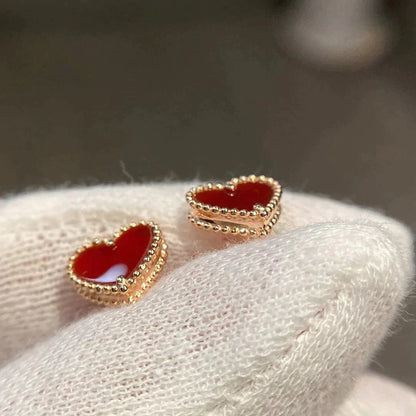 [Luxery]HEART CARNELIAN STUD EARRINGS