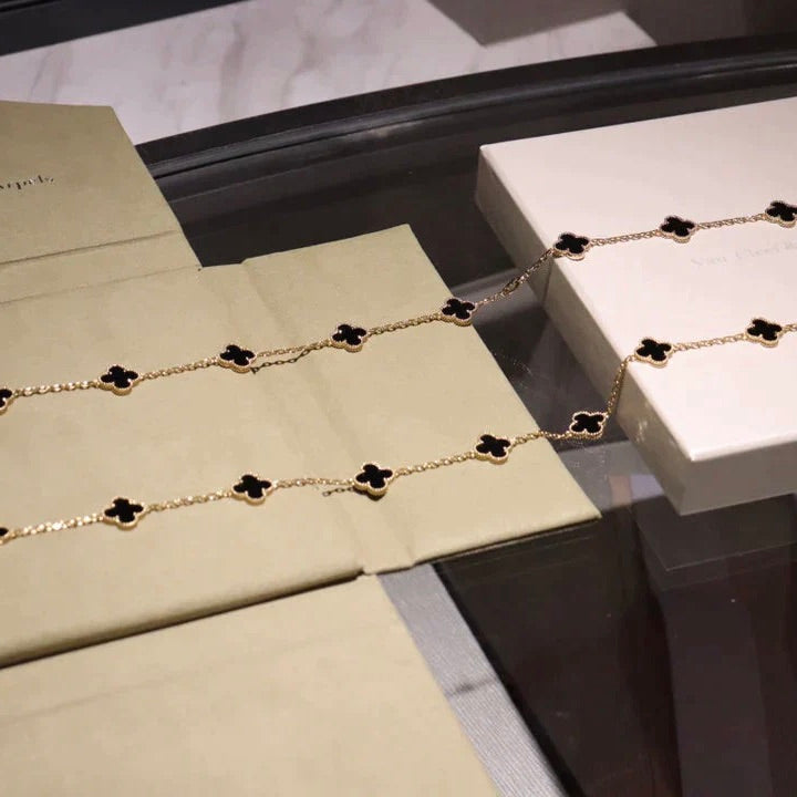 [Luxery]CLOVER 20 MOTIFS ONYX NECKLACE