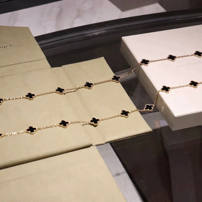 [Luxery]CLOVER 20 MOTIFS ONYX NECKLACE