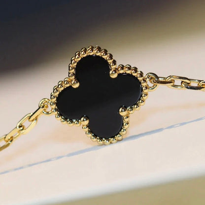 [Luxery]CLOVER 20 MOTIFS ONYX NECKLACE