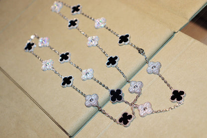 [Luxery]CLOVER 20 MOTIFS ONYX DIAMOND SILVER
