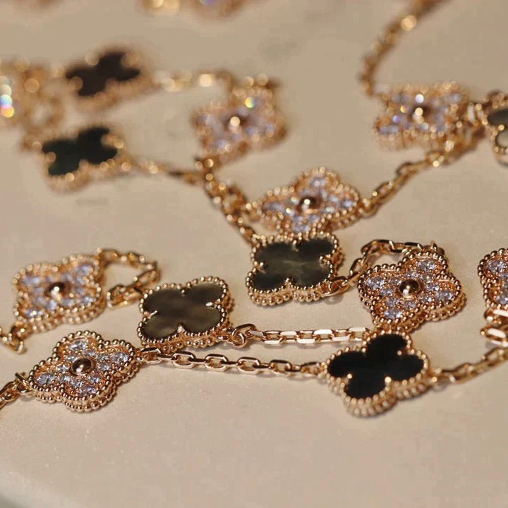 [Luxery]CLOVER 20 MOTIFS DARK MOP DIAMOND  NECKLACE