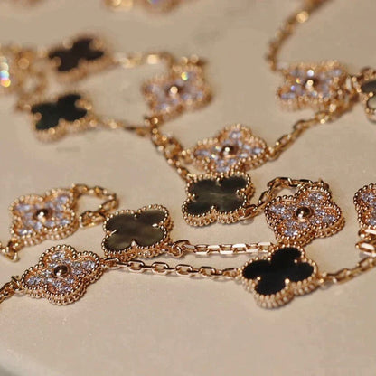 [Luxery]CLOVER 20 MOTIFS DARK MOP DIAMOND  NECKLACE