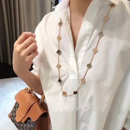 [Luxery]CLOVER 20 MOTIFS DARK MOP DIAMOND  NECKLACE