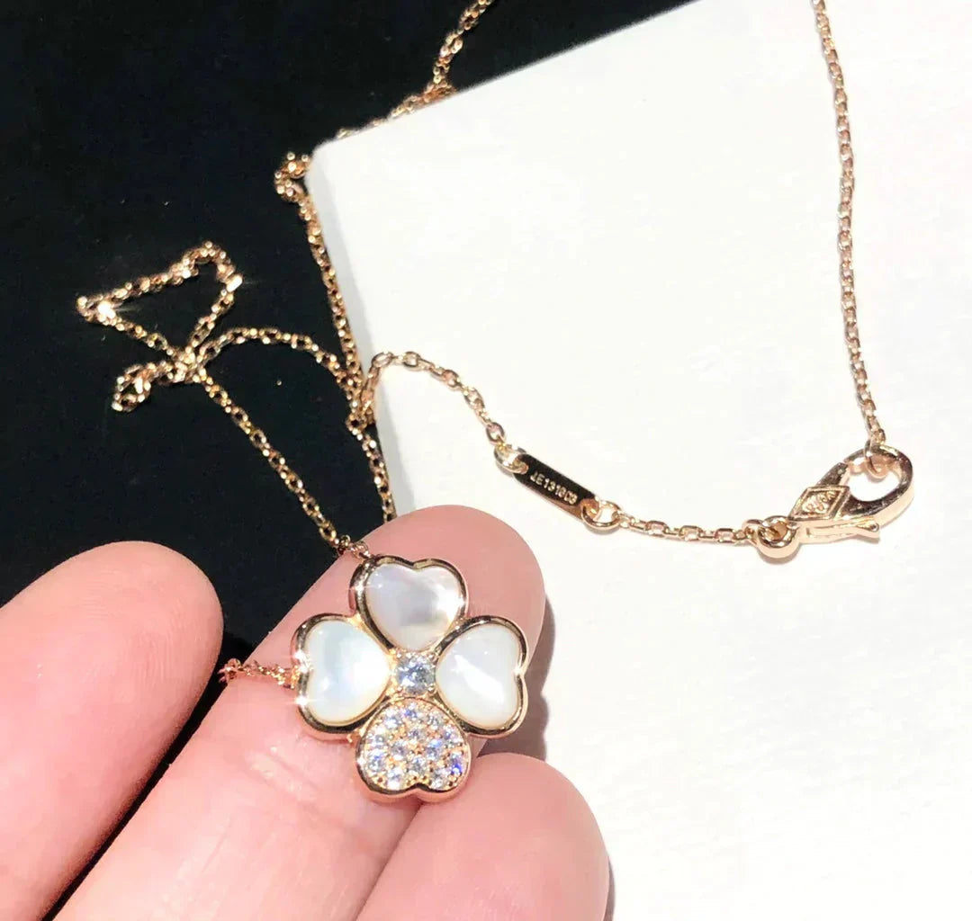 [Luxery]CLOVER MOP DIAMOND ROSE GOLD NECKLACE