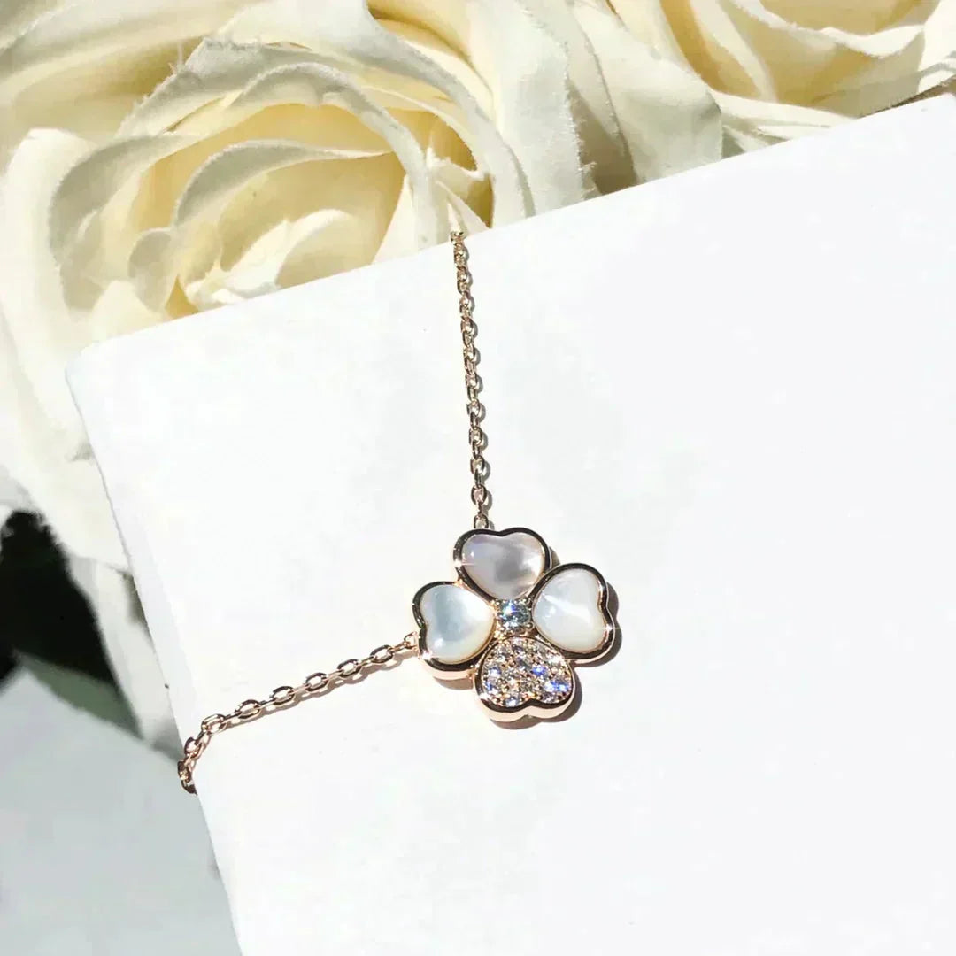[Luxery]CLOVER MOP DIAMOND ROSE GOLD NECKLACE