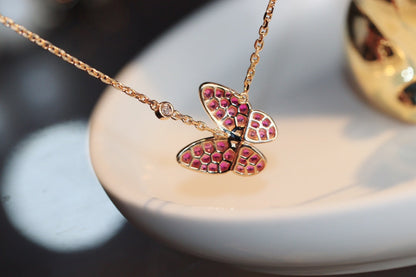 [Luxery]BUTTERFLY RED DIAMOND ROSE GOLD NECKLACE