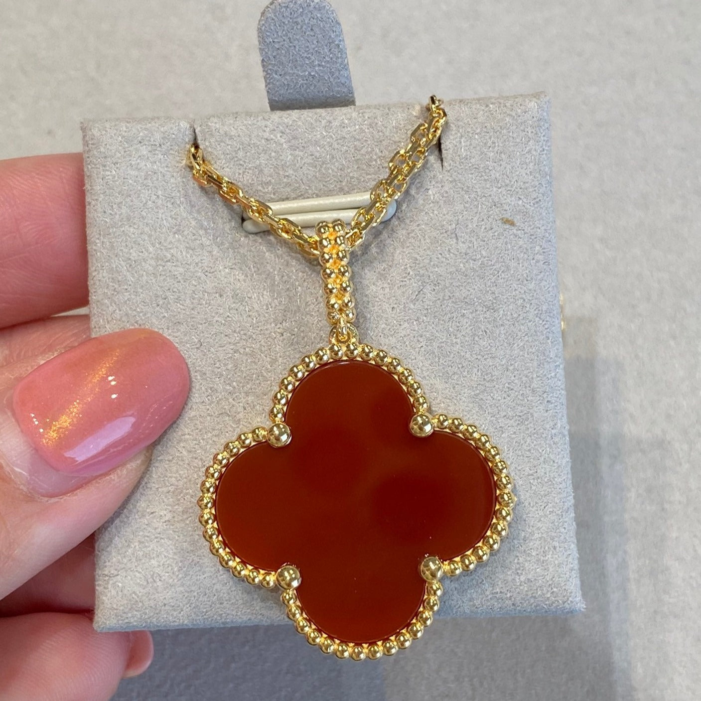 [Luxery]CLOVER 25MM NECKLACE GOLD CARNELIAN