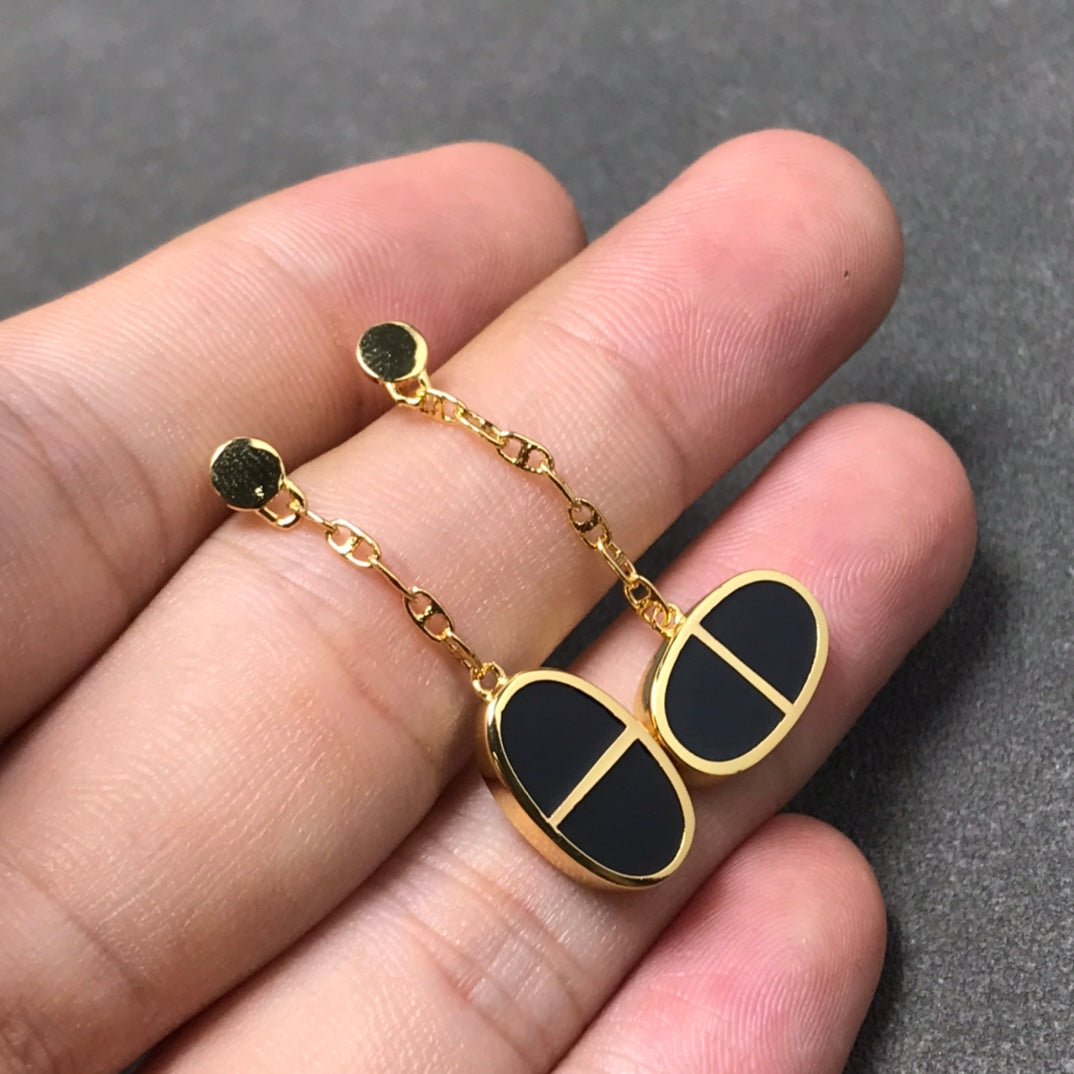 [Luxery]CHAINE VERSO BLACK CERAMIC SILVER EARRINGS