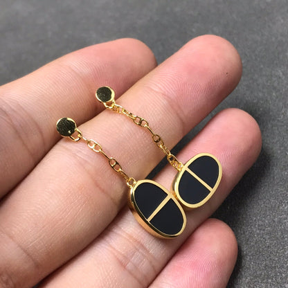 [Luxery]CHAINE VERSO BLACK CERAMIC SILVER EARRINGS
