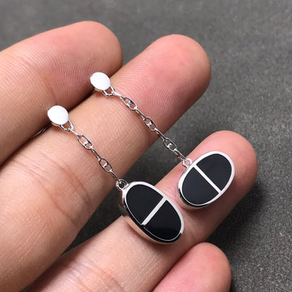 [Luxery]CHAINE VERSO BLACK CERAMIC SILVER EARRINGS