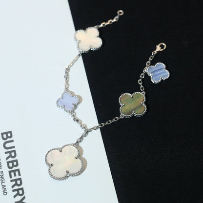 [Luxery]CLOVER BRACELET 5 MOTIFS MOP CHALCEDONY SILVER