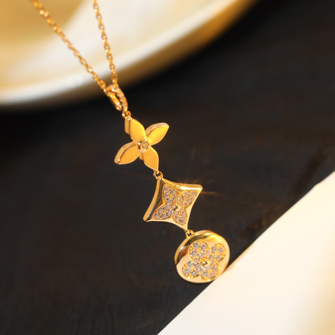 [Luxery]STAR AND SUN DIAMOND PINK GOLD NECKLACE