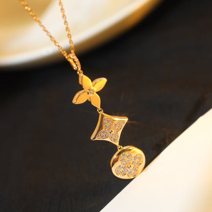 [Luxery]STAR AND SUN DIAMOND PINK GOLD NECKLACE