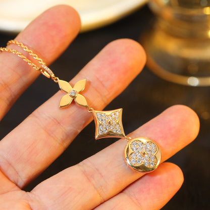 [Luxery]STAR AND SUN DIAMOND PINK GOLD NECKLACE