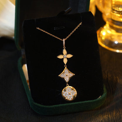 [Luxery]STAR AND SUN DIAMOND PINK GOLD NECKLACE