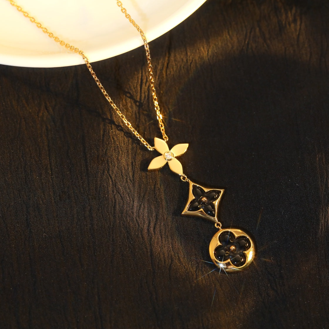 [Luxery]STAR AND SUN ONYX PINK GOLD NECKLACE
