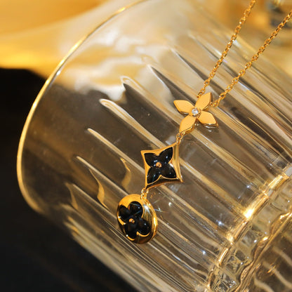 [Luxery]STAR AND SUN ONYX PINK GOLD NECKLACE