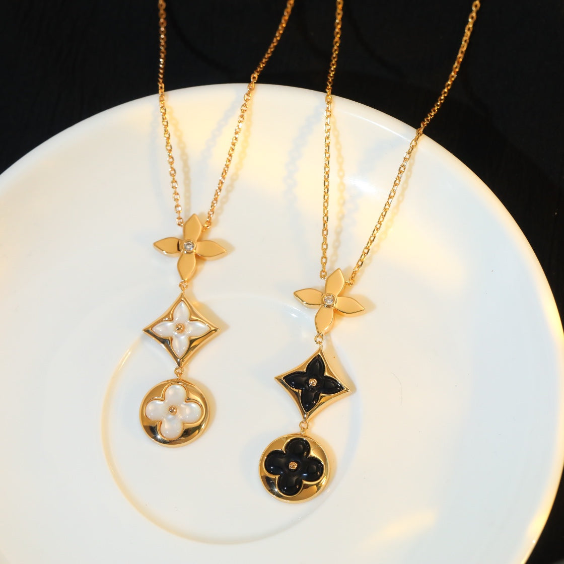 [Luxery]STAR AND SUN ONYX PINK GOLD NECKLACE