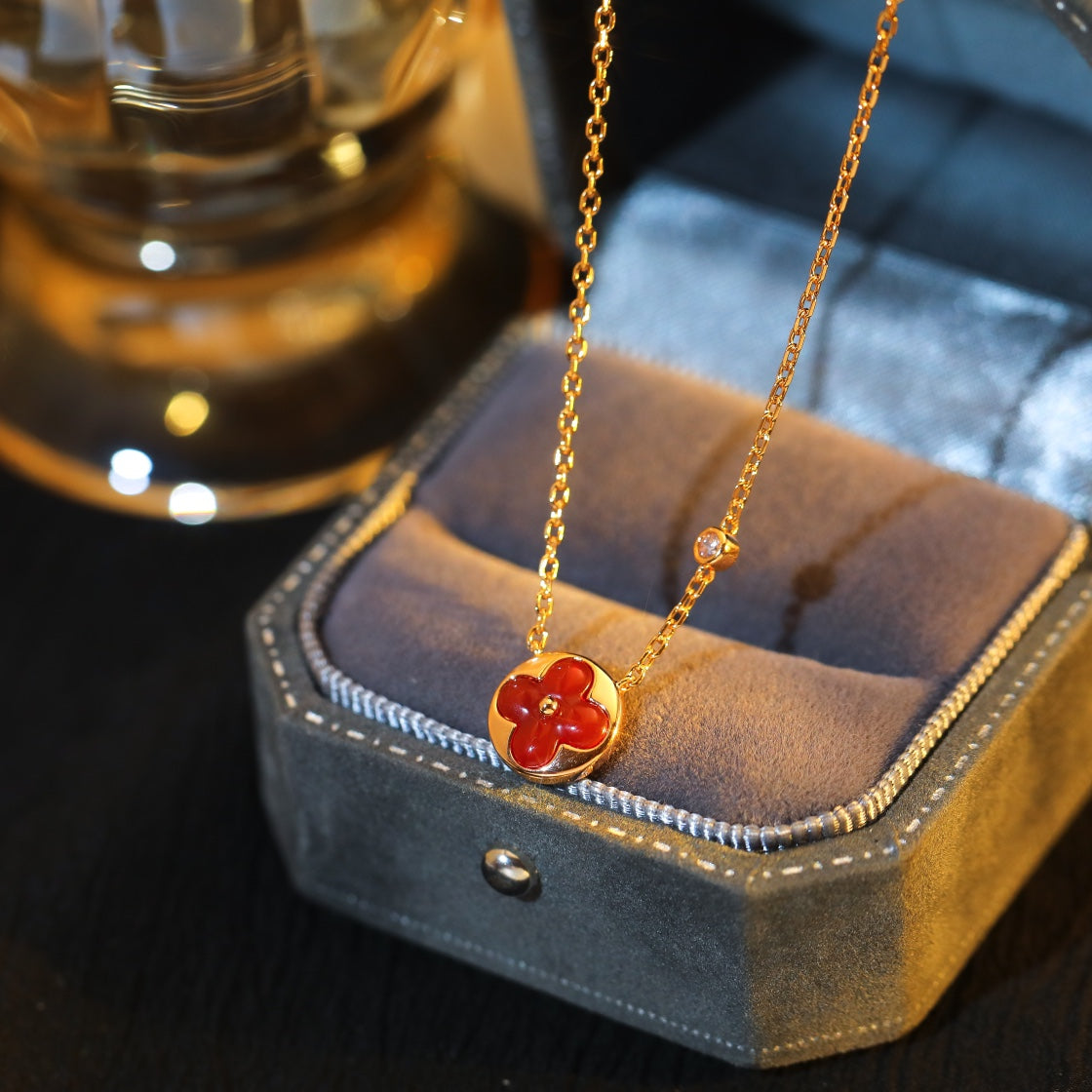 [Luxery]SUN PEDANT PINK GOLD 1 DIAMOND NECKLACE
