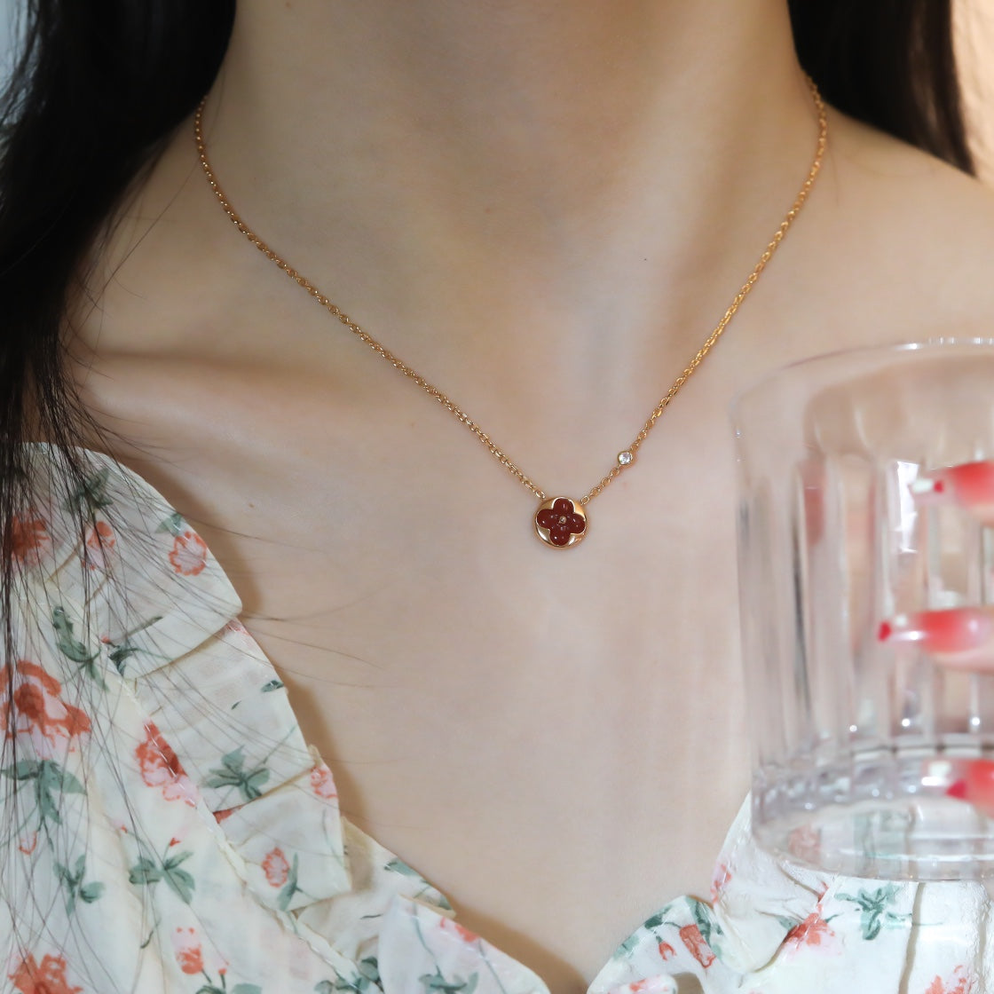 [Luxery]SUN PEDANT PINK GOLD 1 DIAMOND NECKLACE
