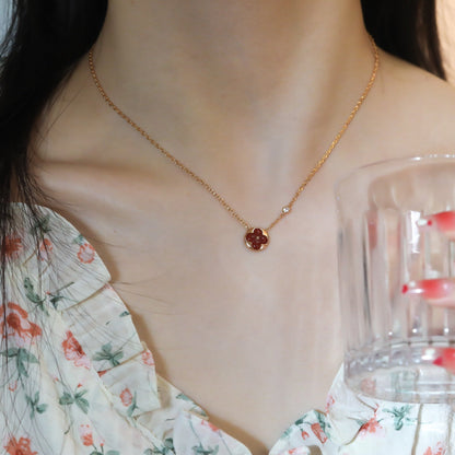 [Luxery]SUN PEDANT PINK GOLD 1 DIAMOND NECKLACE