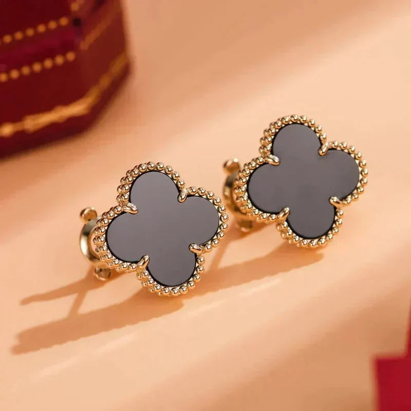 [Luxery]CLOVER MEDIUM 1 MOTIFS  ONYX STUD EARRINGS