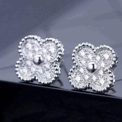 [Luxery]CLOVER 1 MOTIFS DIAMOND STUD EARRINGS SILVER