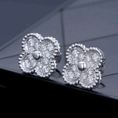 [Luxery]CLOVER 1 MOTIFS DIAMOND STUD EARRINGS SILVER