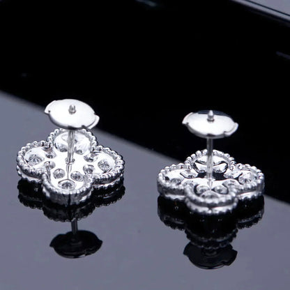 [Luxery]CLOVER 1 MOTIFS DIAMOND STUD EARRINGS SILVER