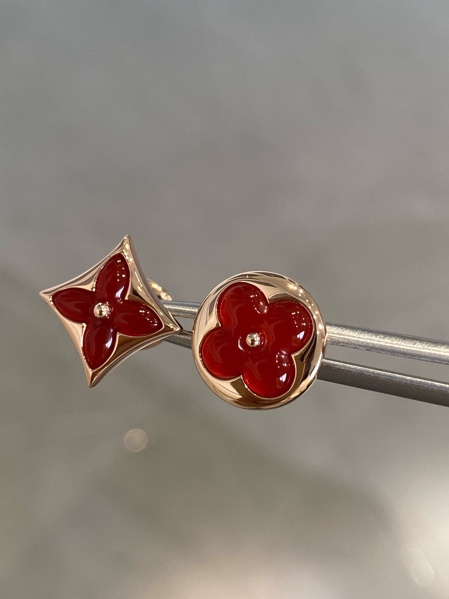 [Luxery]STAR AND SUN PINK GOLD CARNELIAN STUD EARRINGS