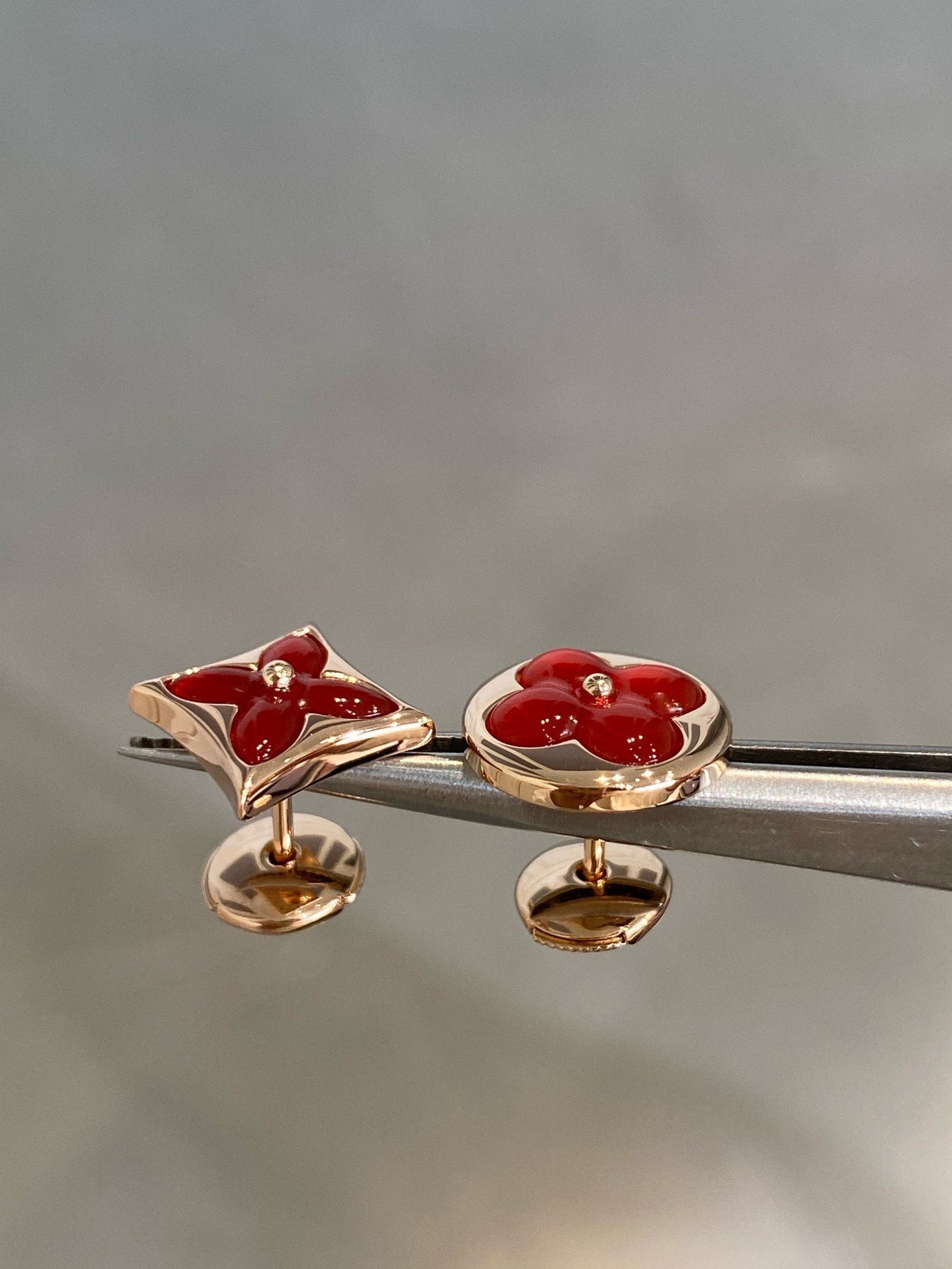 [Luxery]STAR AND SUN PINK GOLD CARNELIAN STUD EARRINGS