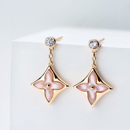 [Luxery]DOUBLE STAR PINK GOLD MOP DROP EARRINGS