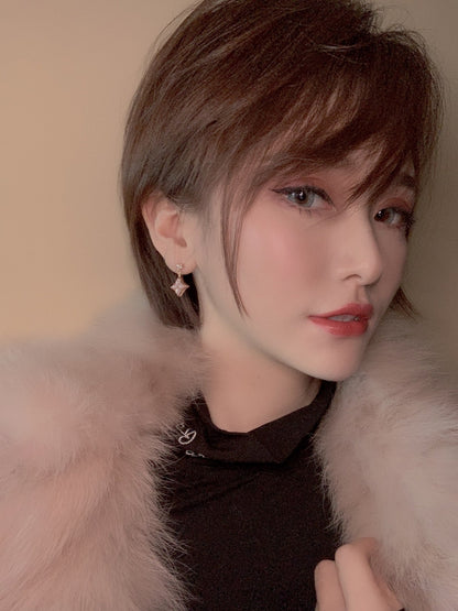 [Luxery]DOUBLE STAR PINK GOLD MOP DROP EARRINGS