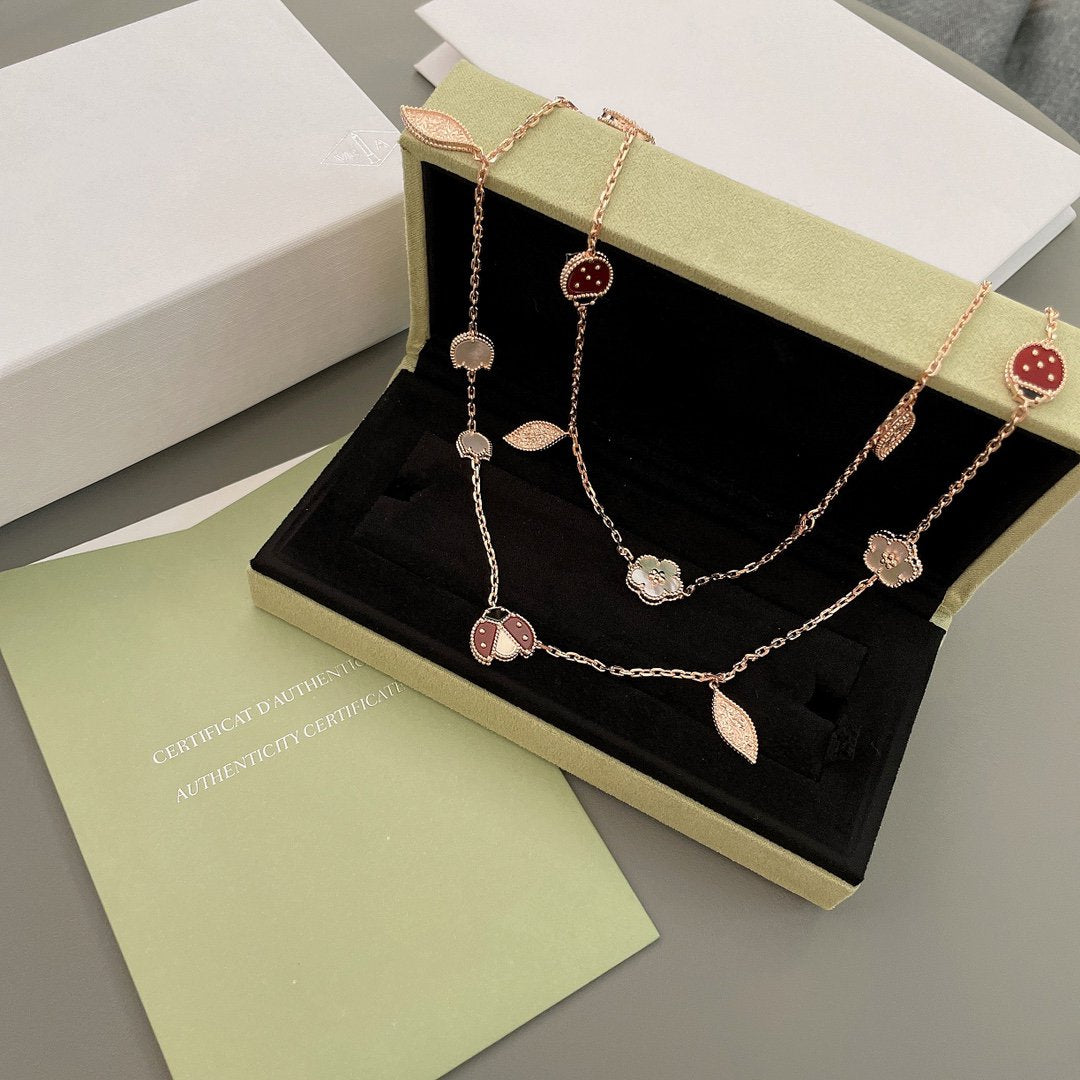 [Luxery]LUCKY SPRING 15 MOTIFS ROSE GOLD NECKLACE